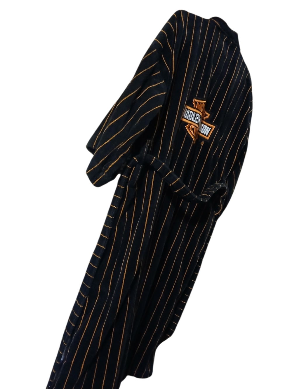 Harley-Davidson Belted Luxury Black Robe with Orange Pinstripes